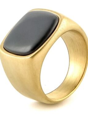 Cushion Black Onyx Gold Signet Ring 14K Gold Plated Sterling Silver Size 8 State